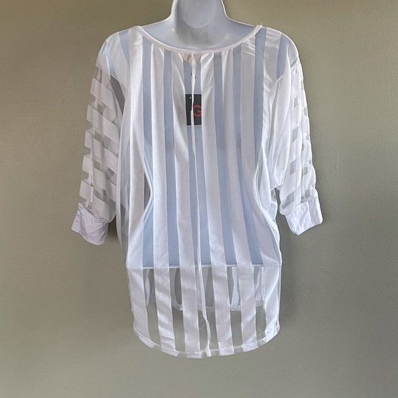 G by Guess Sheer White Striped Blouse NWT - Picture 3 of 5